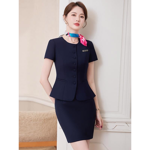 蓝色短袖西装套装女高端