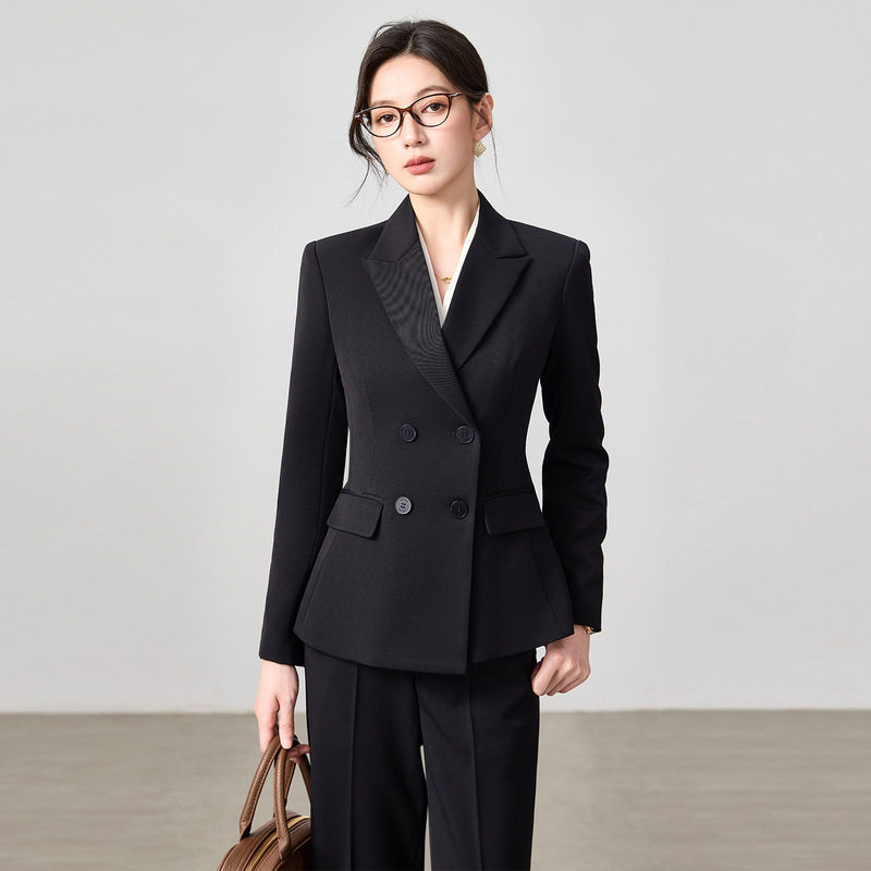 黑色双排扣女西装套装工作服