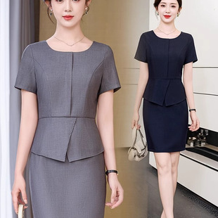 职业连衣裙女夏季短袖气质修身休闲售楼处美容院工装珠宝店工作服
