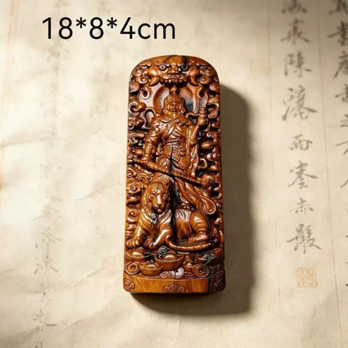 雷击枣木武神赵公明玄坛真君令牌法器办公茶作小摆件双面浮雕令牌