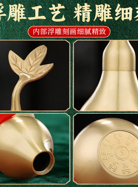 铜葫芦黄铜葫芦摆件开口带叶葫芦金属工艺品家居摆件八卦葫芦