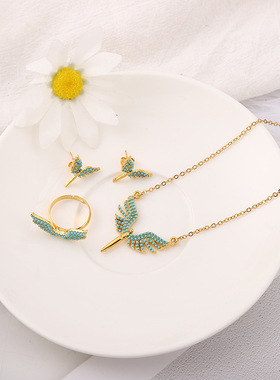 耳钉欧美颈链蔓笛锆石饰品套装