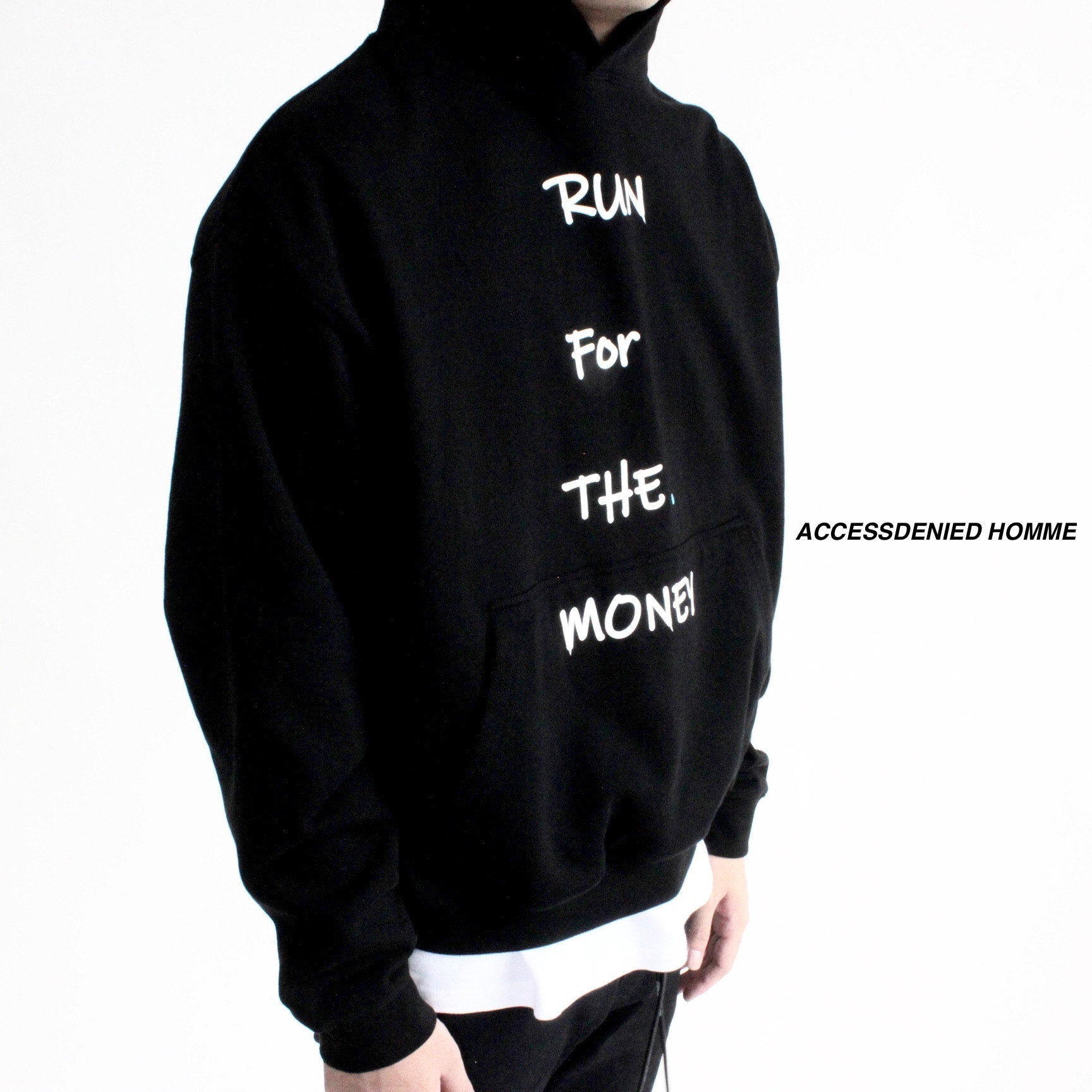 access denied 21秋季 印花连帽黑色卫衣 新疆长绒棉 短款小领口