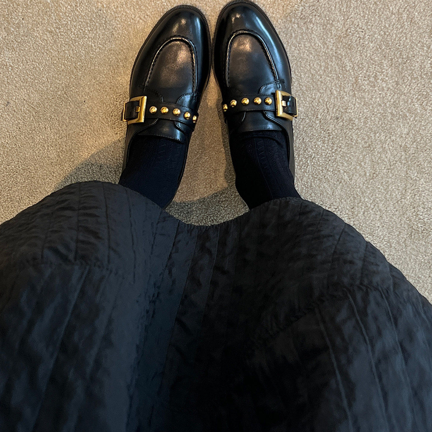 羊皮版~英伦风一脚蹬圆头黑色小皮鞋女铆钉皮带扣通勤低跟乐福鞋,女鞋,乐福鞋（豆豆鞋）,淘宝优惠券,粉丝福利购,淘宝优惠卷