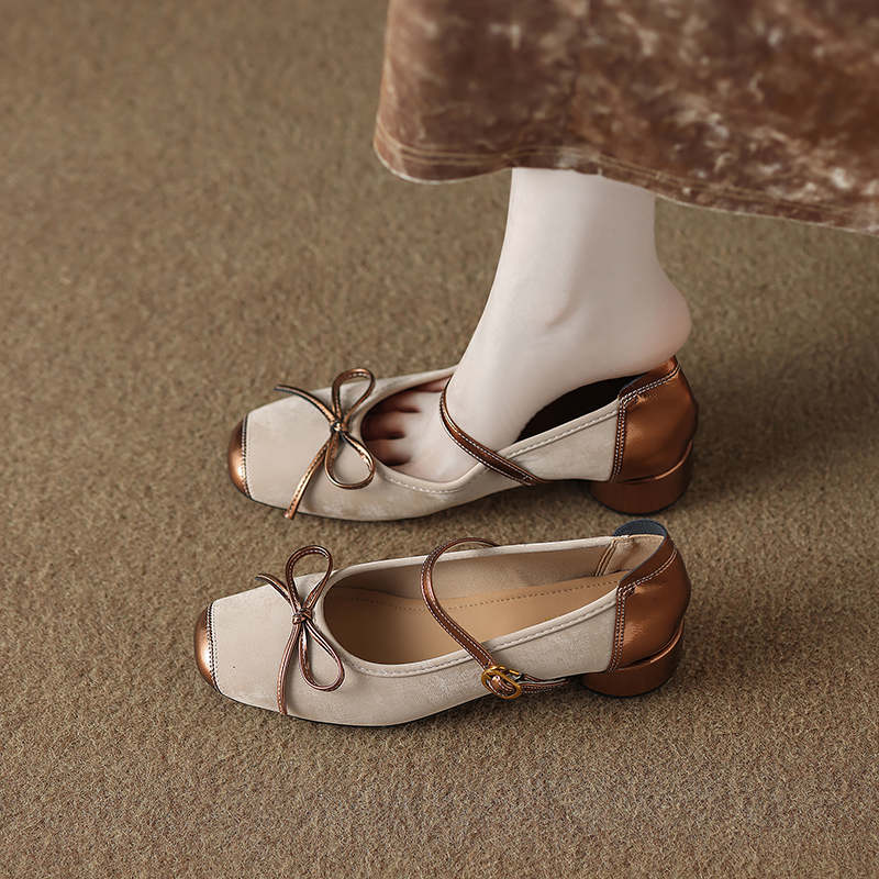 羊皮版~法式粗跟复古方头一字扣带绝美不累脚小单鞋玛丽珍小皮鞋