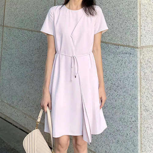 通勤OL立体剪裁纯色连衣裙