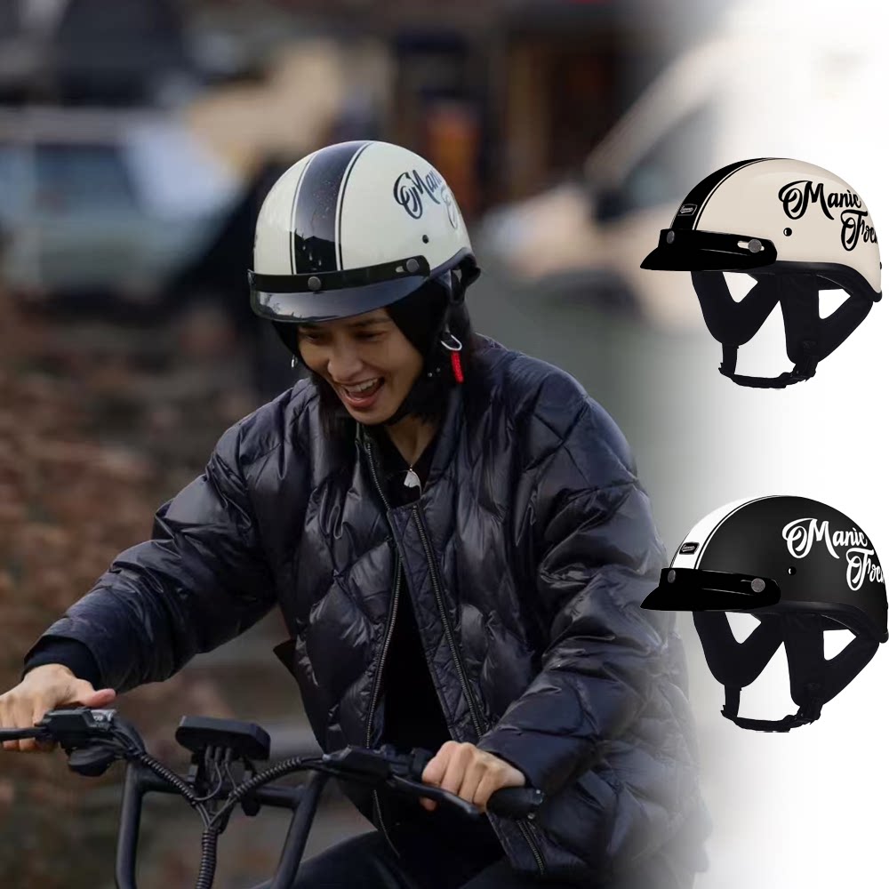 3C认证复古头盔日式夏季防晒男女电摩摩托轻便巡航半盔摩托车头盔