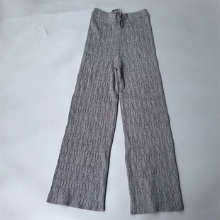 高端瑕疵款 直筒裤 高腰针织蚕丝羊绒混纺弹力柔软阔版 抽条罗纹女裤