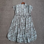 中长款 高端100真丝桑蚕丝女宽松显瘦印花 小翻领蝙蝠袖 套头连衣裙