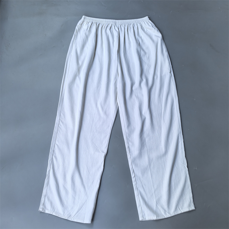 新品软糯 乳白格子100%真丝绢纺女裤桑蚕丝长裤两侧兜透气休闲裤