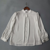 小立领高品质100%真丝桑蚕丝衬衫 女春季 灯笼袖 CHAO级推荐 上衣 新