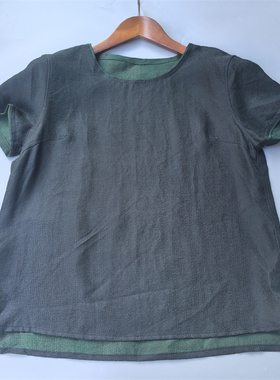 新款 夏季100重磅真丝香云纱中式圆领复古上衣女短袖衬衫套头高端