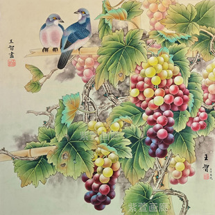 工笔画白描底稿斗方葡萄斑鸠硕果累累荔枝临摹线稿实物打印稿透稿