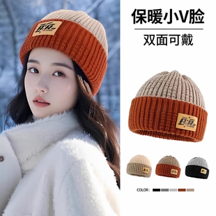 冬天日系针织帽子女秋冬双面戴包头月子帽护耳保暖韩版毛线堆堆帽
