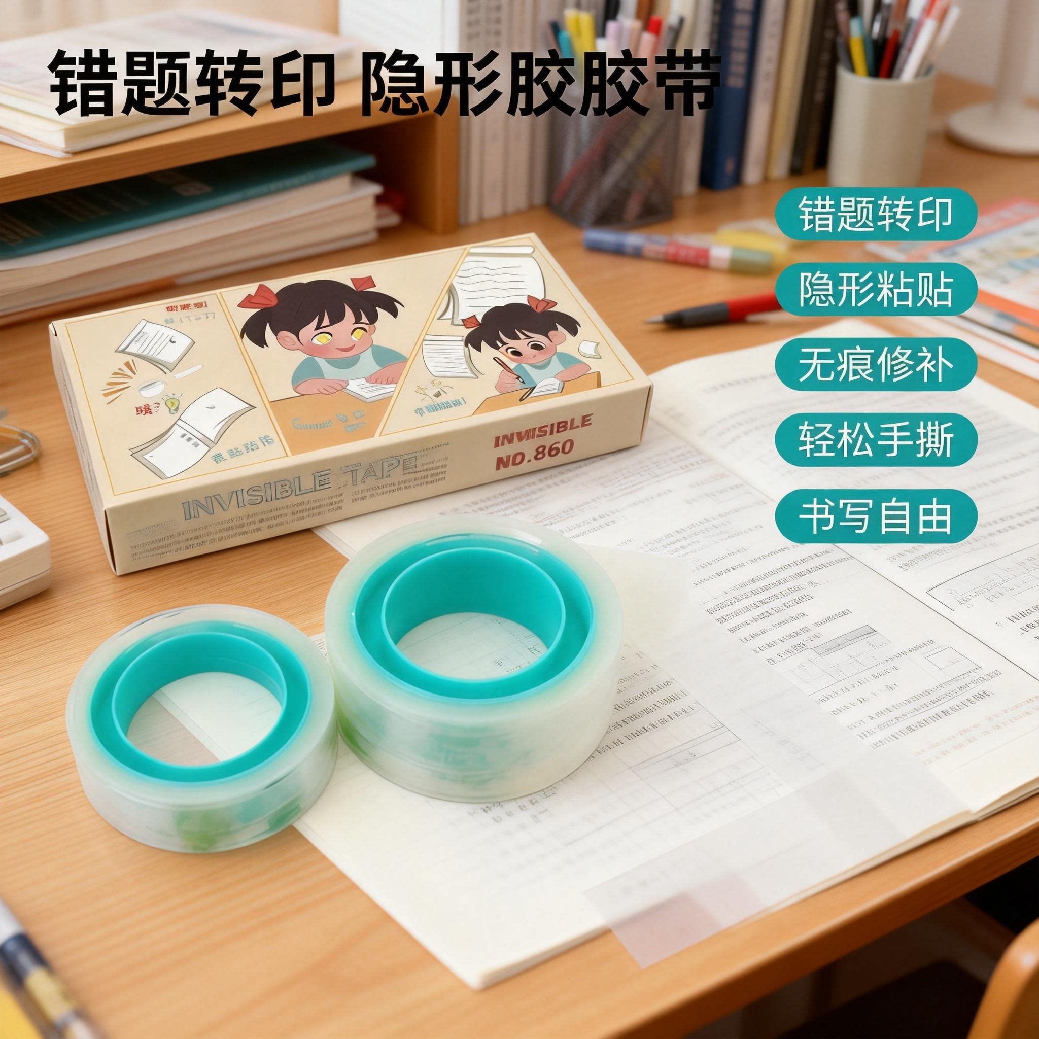 无痕隐形胶带课本修补胶带可书写错题转印胶多功能隐形文具胶带