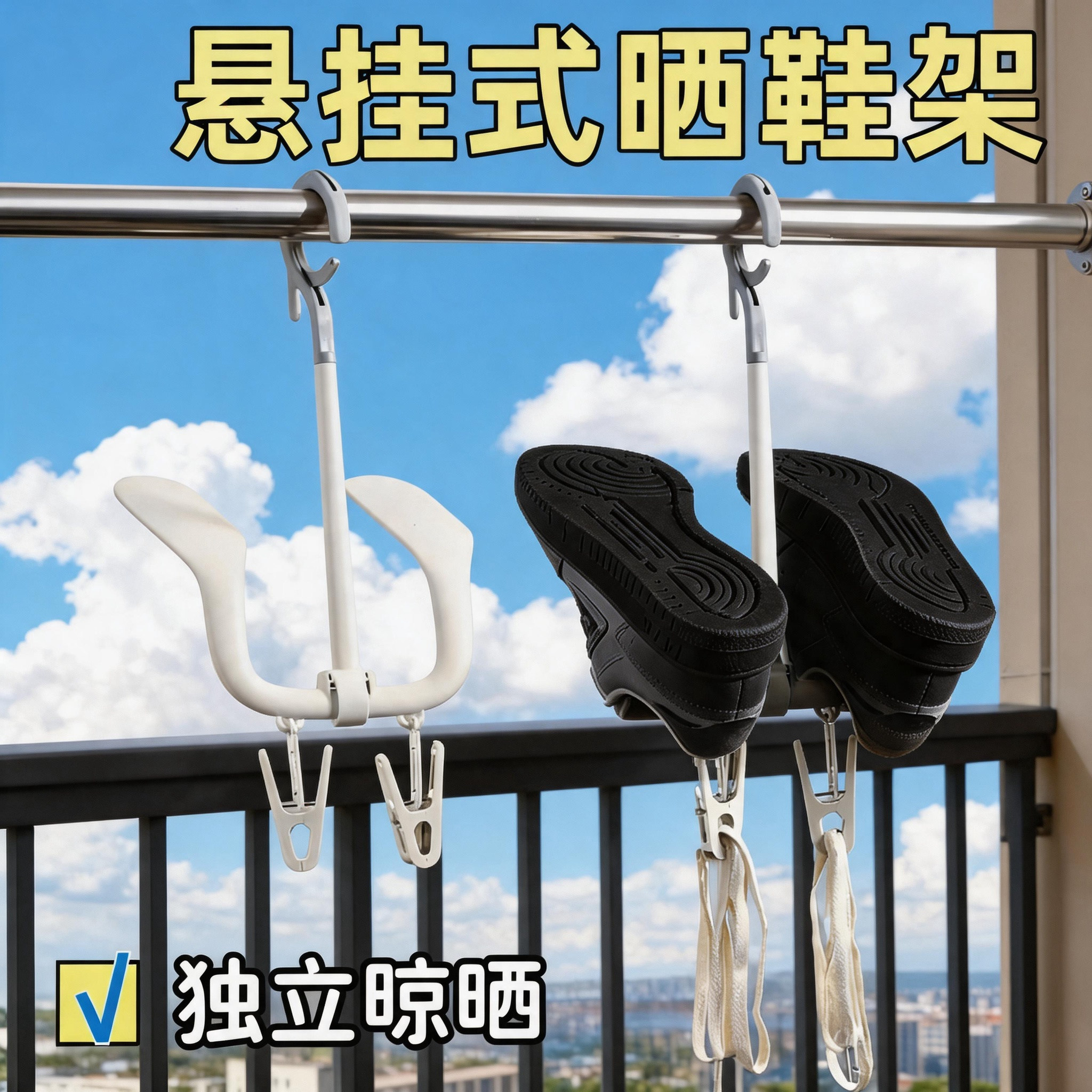 晾鞋架室外防风晒鞋架多功能阳台晾晒架晒鞋衣架可旋转挂钩挂架