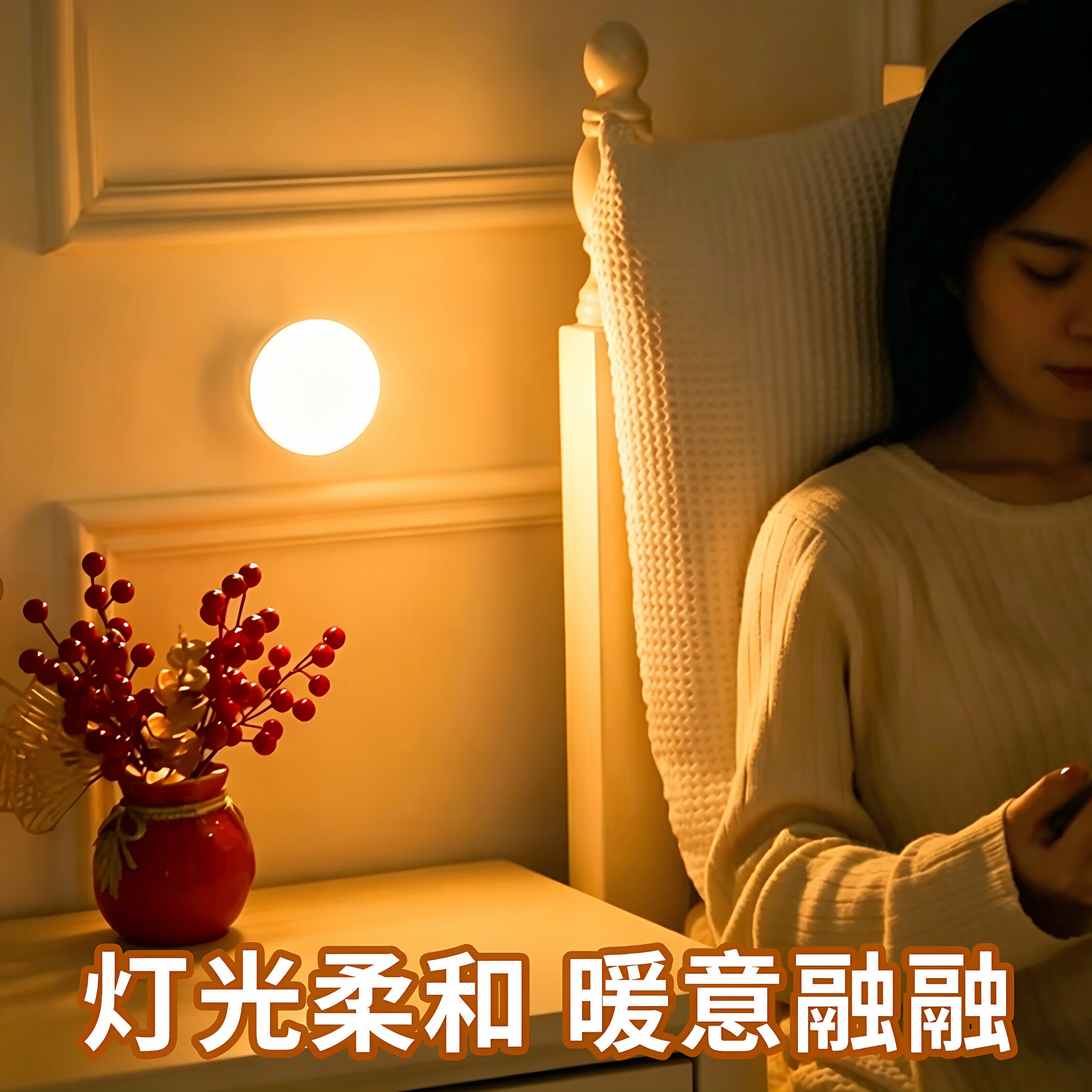 圆形小夜灯磁吸充电卧室床头厕所楼梯书桌睡眠护眼可调亮度节能灯