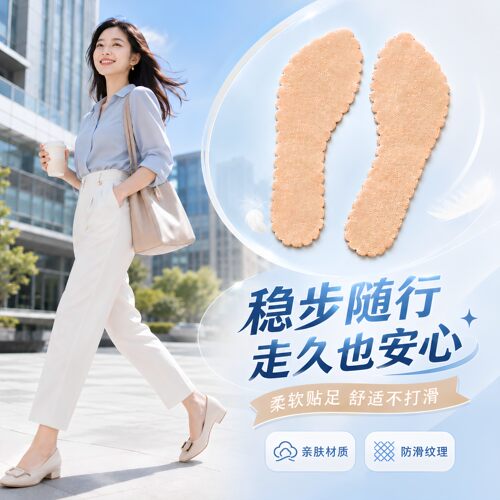 2双装女士防滑吸汗透气七分鞋垫