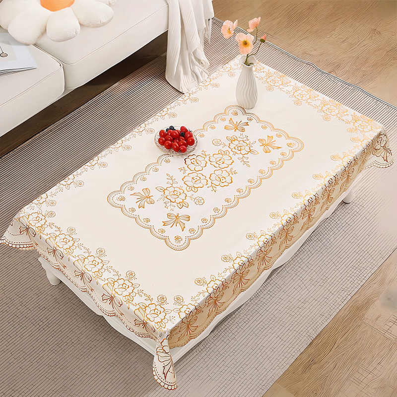 桌布防水防油免洗防烫长方形餐桌布茶几垫塑料台布套客厅烫金桌布
