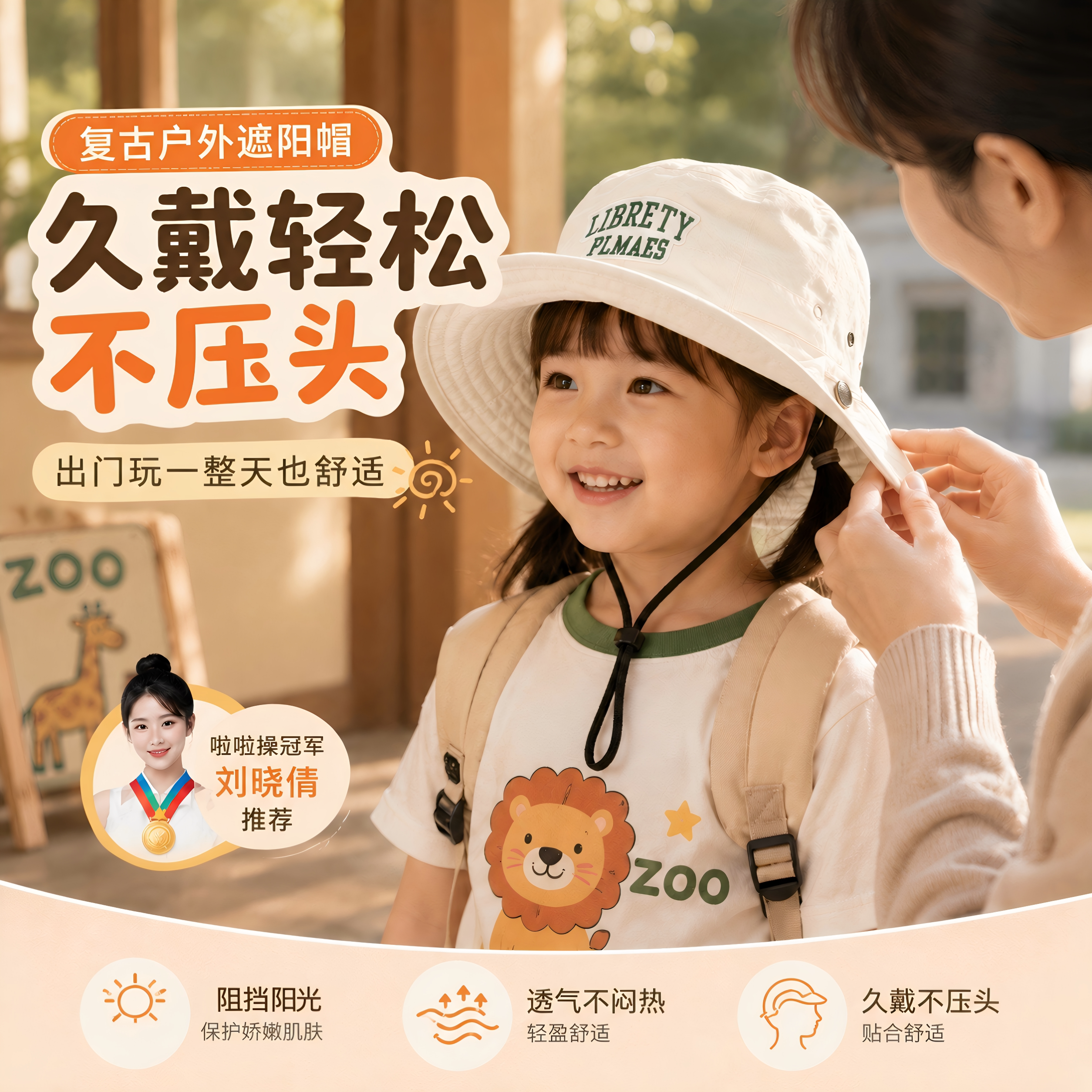 儿童户外遮阳帽子春夏薄款男女宝宝大檐露营出游速干太阳帽夏