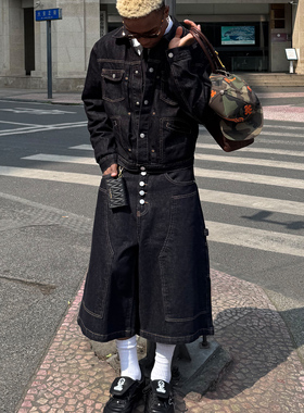 STEEPC 高士线缝制*巴黎扣伐木丹宁原牛 已洗水 工装七分短裤中裤