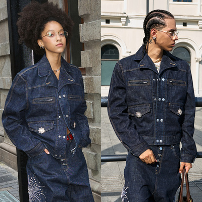 翻驳领Boxy短款牛仔夹克外套