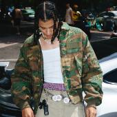 STEEPC 破坏多处补丁MA2夹克棉服外套 短宽 军绿迷彩 军绿缎光