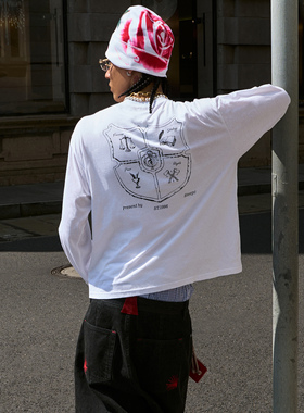 STEEPC 双排扣结构手绘印花boxy短宽长袖T恤