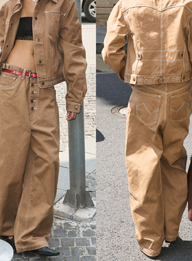 STEEPC 经典5排扣baggy水洗珠帆布宽松直筒工装休闲长裤