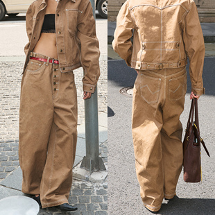 STEEPC 经典5排扣baggy水洗珠帆布宽松直筒工装休闲长裤