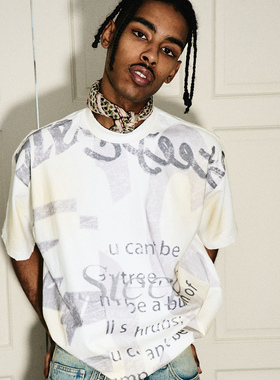 STEEPC 做旧喷污泛黄水洗blotch print满印花宽松圆领短袖t恤