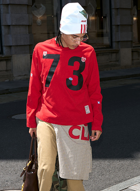 STEEPC 圆领贴布绣印花徽章长袖T恤