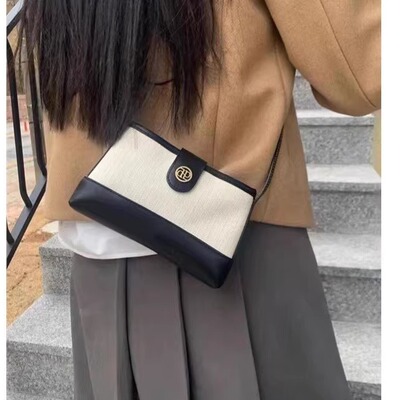 小众设计拼接撞色帆布女包