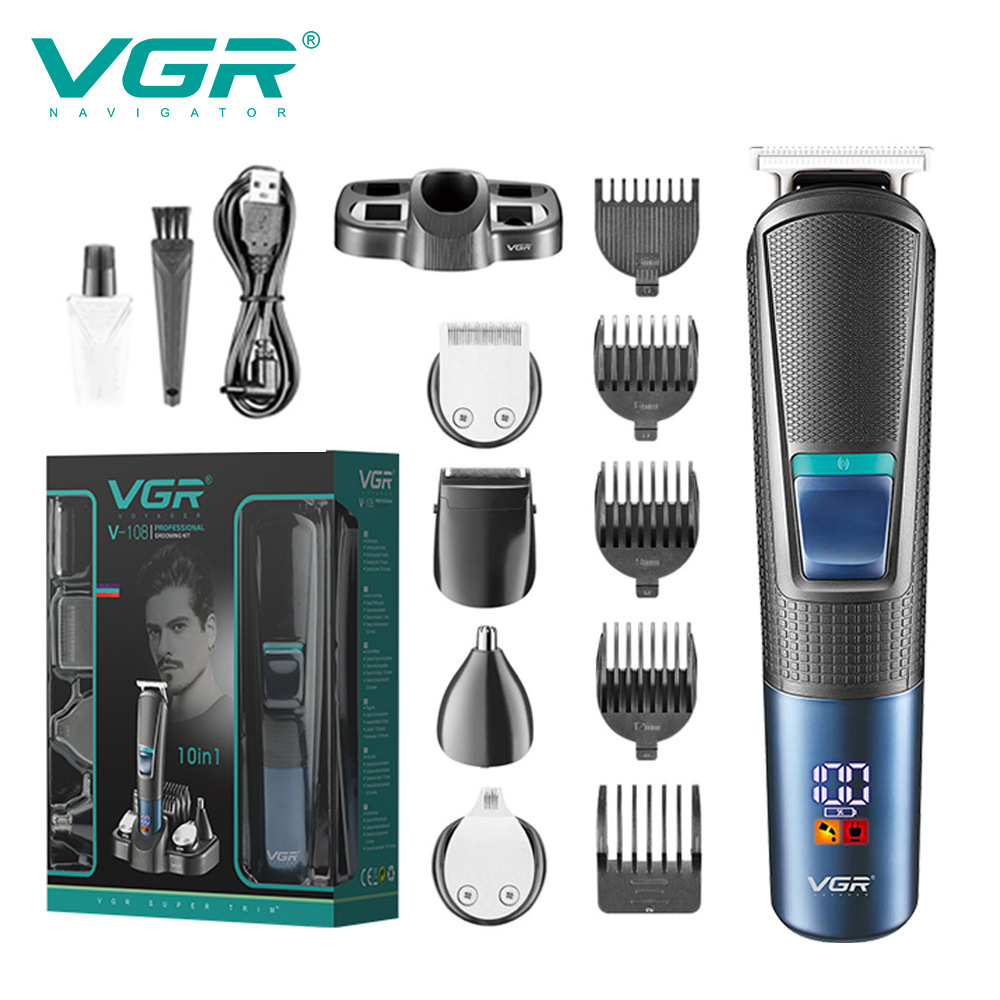 VGR108跨境新款多功能理发器五合一充电式剃须刀鼻毛鬓角器电推剪