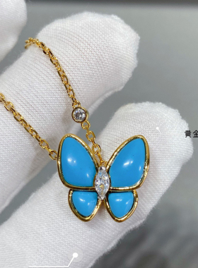 高品质925通体纯银蓝色蝴蝶锁骨链