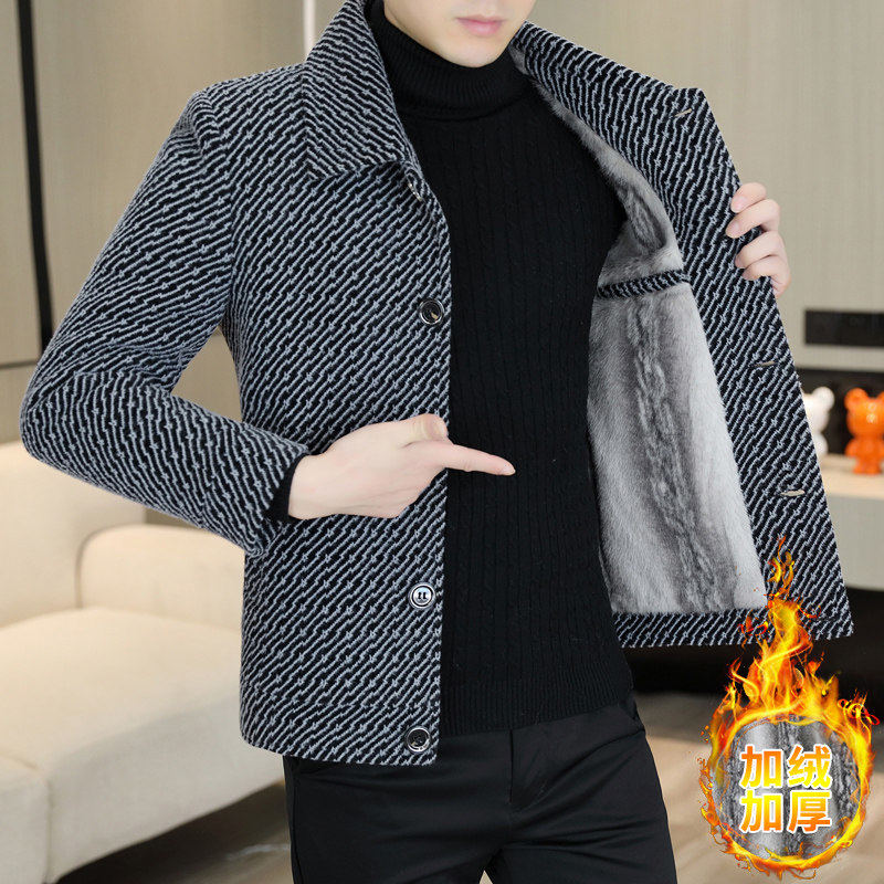 毛呢外套男士秋冬季金貂绒呢子大衣短款加绒保暖上衣冬款翻领夹克,男装,毛呢大衣,淘宝优惠券,粉丝福利购,淘宝优惠卷