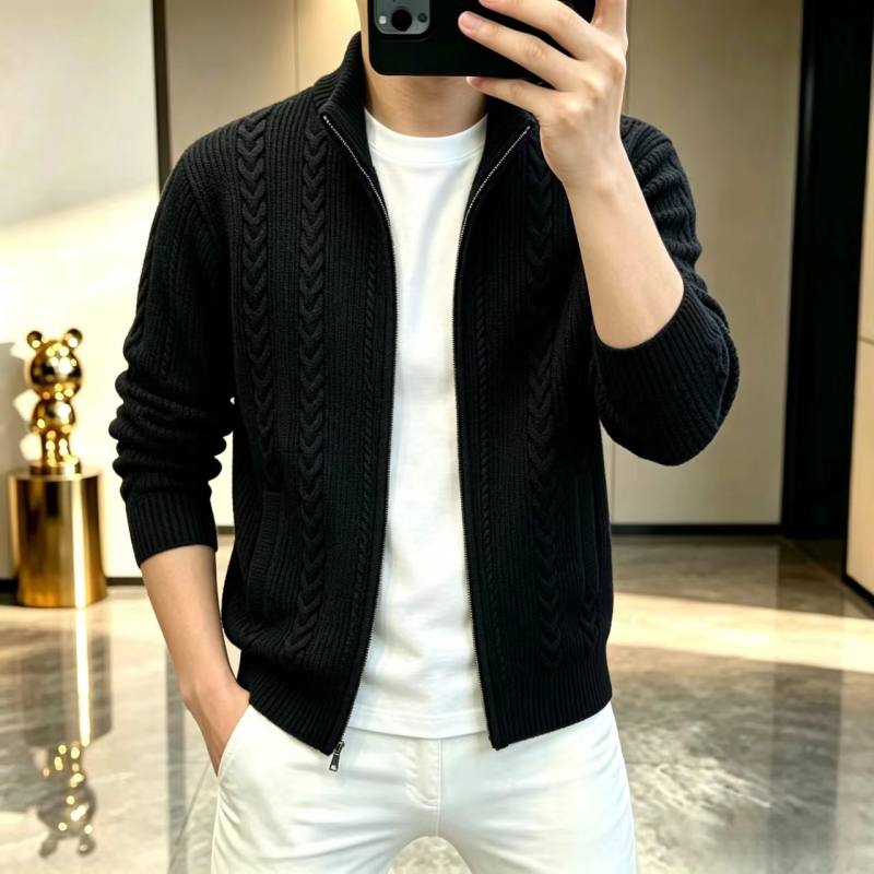 男士立领拉链针织开衫毛衣春秋季休闲百搭线衣外套潮流高级感夹克