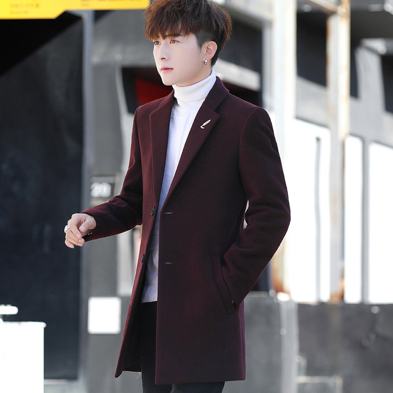 轻奢男士新款中长款男士呢子大衣韩版时潮流修身英伦风秋冬季外套