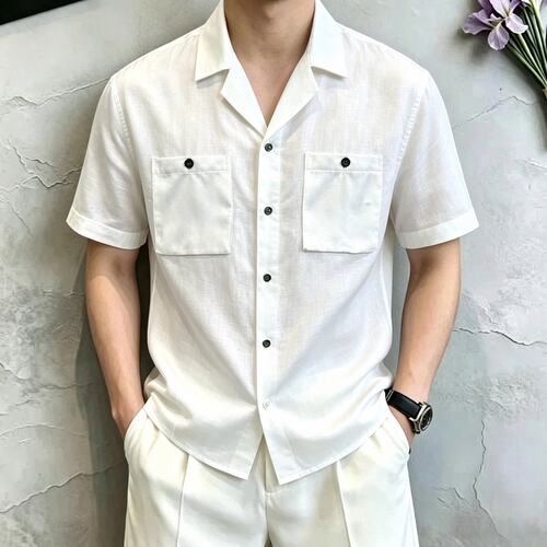 古巴领男士短袖衬衫夏季穿搭青春潮流时尚爆款透气薄款上衣短袖男