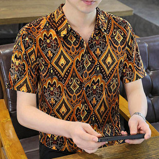 花衬衫男士长袖高级感痞帅印花2026新款春季修身帅气潮流衬衣男款