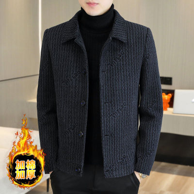 男士短款呢子外套秋冬季加棉加厚保暖雪尼尔成熟稳重男装冬装呢子