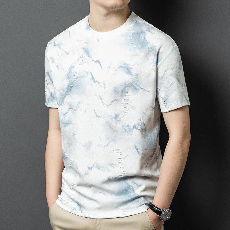 新款品质男士短袖t恤韩版圆领T修身半袖印花休闲体恤大码打底男装