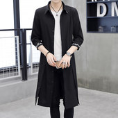 过膝大衣中袖 2025夏季 中国风宽松加长款 风衣薄款 外套披风男 男士