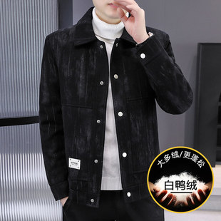 潮牌加厚呢子外套男冬装 翻领羽绒服男士 2024新款 呢子大衣冬季 短款