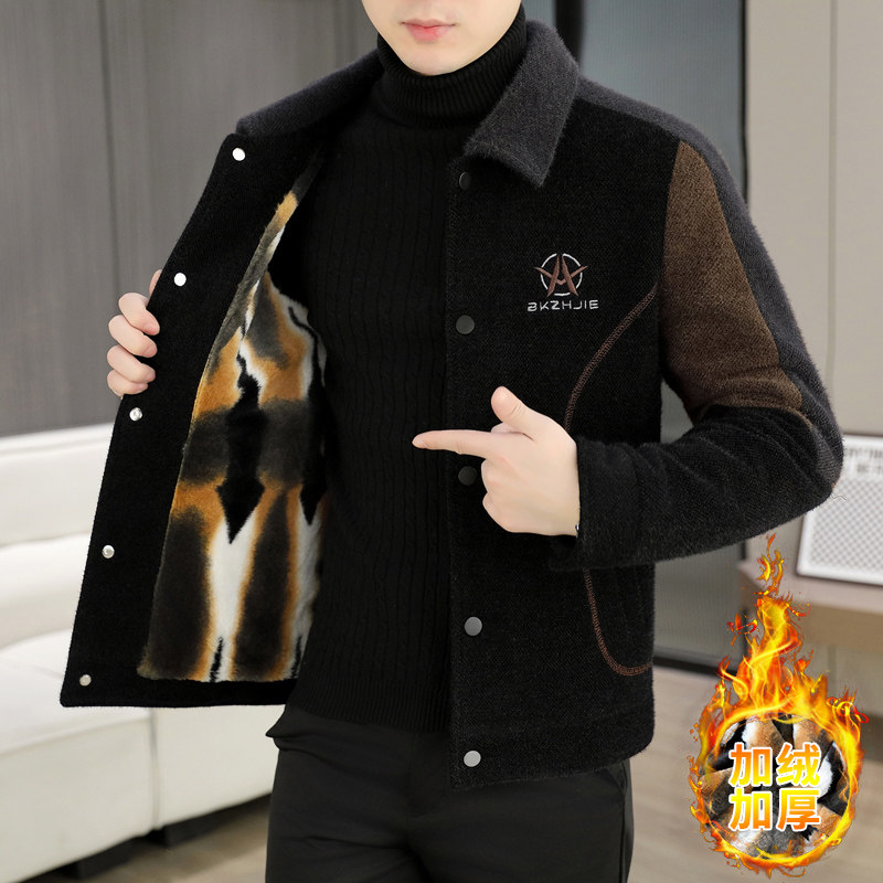 冬季外套男士连帽短款毛呢大衣金貂绒呢子男装冬装加绒保暖夹克男