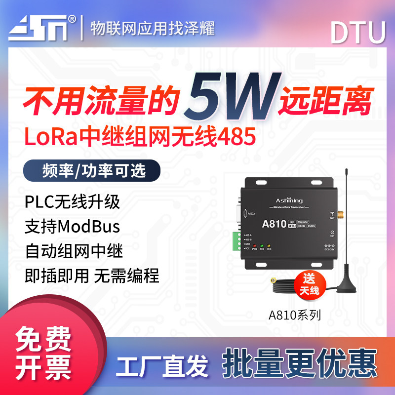 lora扩频无线数传组网485中继电台DTU模块远距离Moubus PLC控制