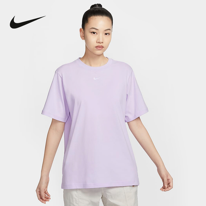 NIKE耐克t恤女2024夏季新款运动休闲宽松紫色圆领短袖 FD4150-511