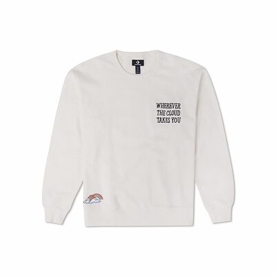 Converse Logo字母彩虹刺绣圆领宽松卫衣 男款 白色 10025828-A01