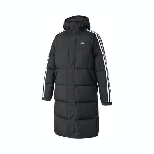 阿迪达斯男装2023冬季新款黑色保暖外套长款过膝连帽羽绒服IT8714