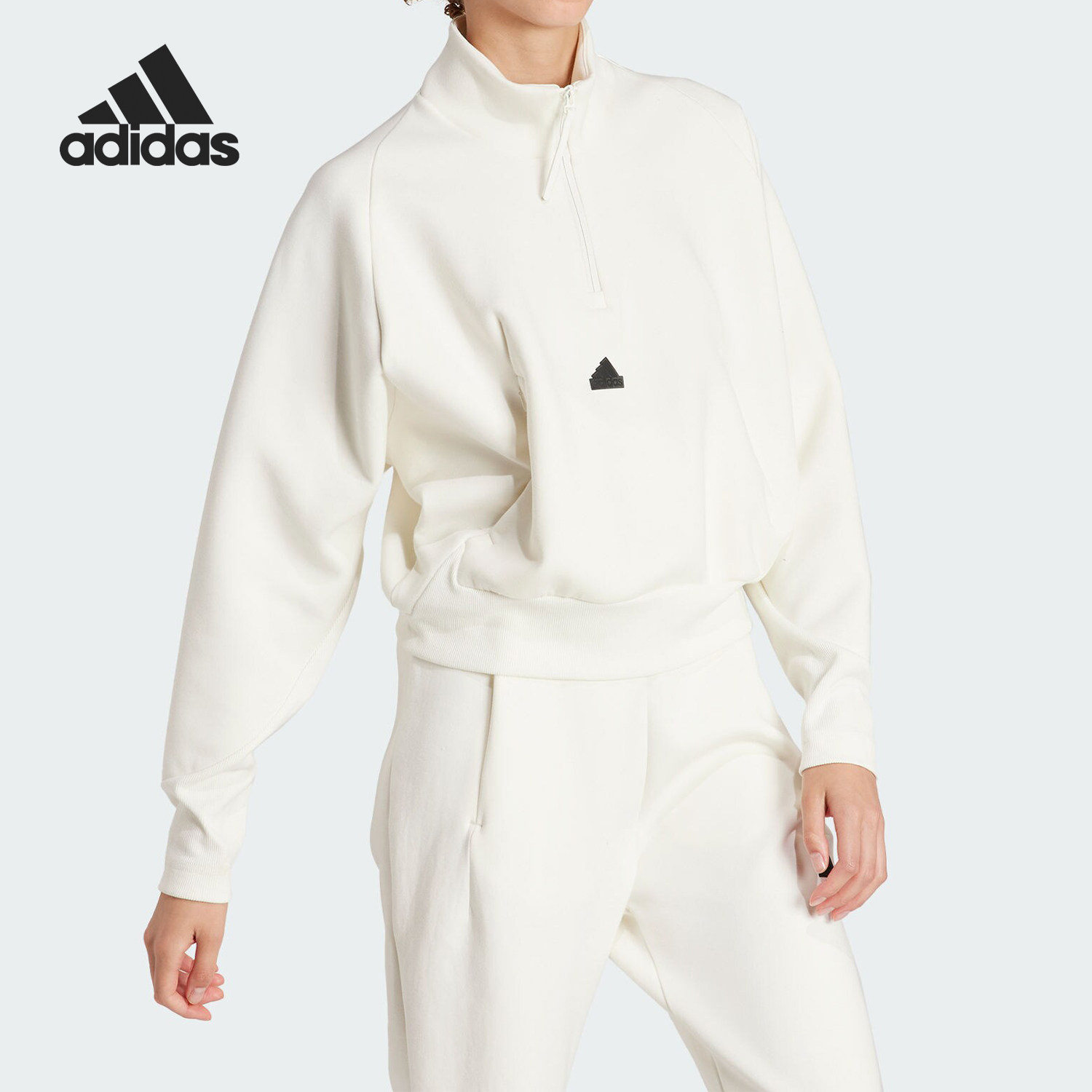 Adidas阿迪达斯春季新款女士半拉链休闲套头卫衣IS3898